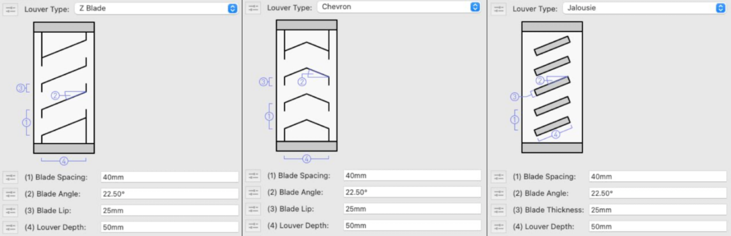 The Window tool Louver options